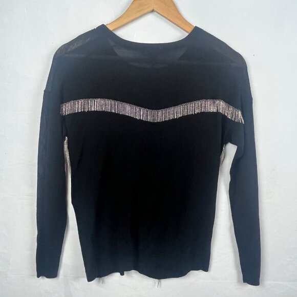 NWT Maje Black Wool Silver Fringe Knit Top T1 - Picture 7 of 8